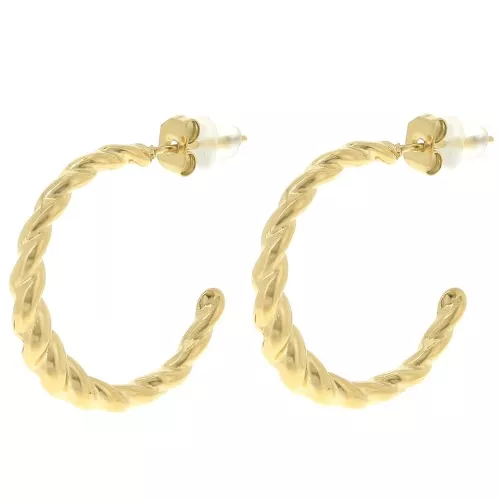25mm 304L stainless steel open twisted round hoop earrings - Gold x2