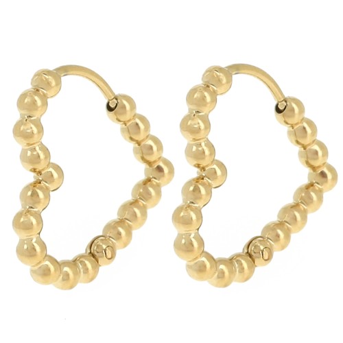 17x16.5mm Stainless steel 304L hearts Hoop earrings With small balls - Gold x2