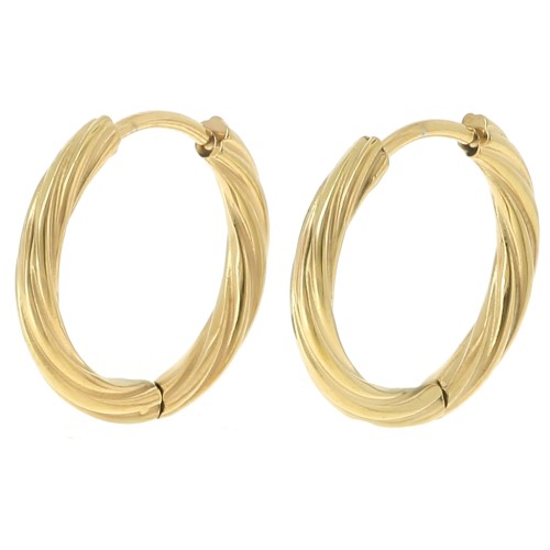 17mm 304L stainless steel Twisted round hoop earrings - 2.3mm wire - gold x2