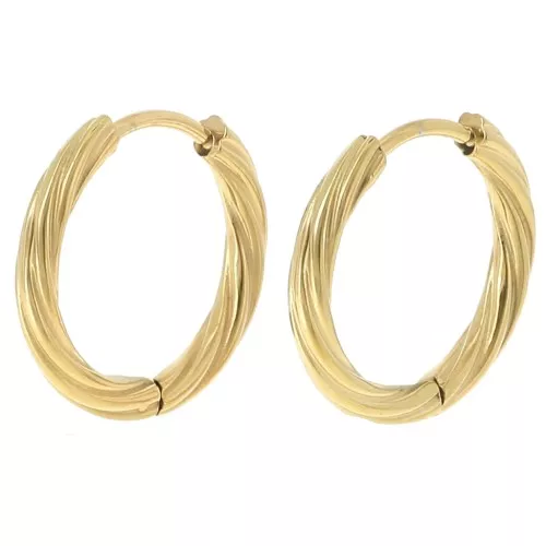 17mm 304L stainless steel Twisted round hoop earrings - 2.3mm wire - gold x2