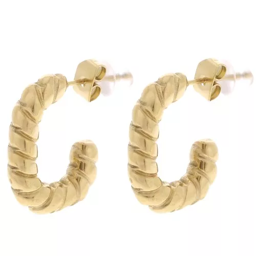 19mm 304L stainless steel oval rope-effect hoop earrings - Gold x2
