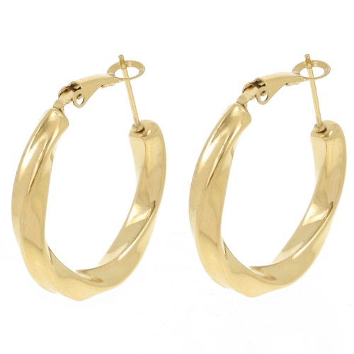 31mm 304L stainless steel Twisted effect round hoop earrings - Gold x2