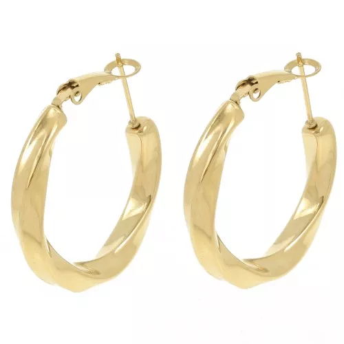 31mm 304L stainless steel Twisted effect round hoop earrings - Gold x2