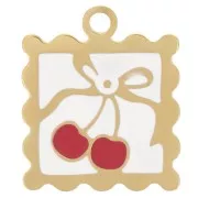 19.5x16mm St. steel 304L Charm mini frame cherry pattern - epoxy resin - Gold x1
