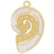 28x18mm 304L st. steel Shell pendant - epoxy resin - Gold - Pearlescent white x1