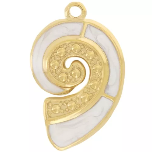 28x18mm 304L st. steel Shell pendant - epoxy resin - Gold - Pearlescent white x1