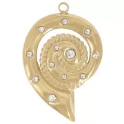 31x21mm 304L stainless steel Shell pendant with rhinestones - Gold x1