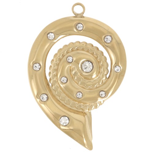 31x21mm 304L stainless steel Shell pendant with rhinestones - Gold x1