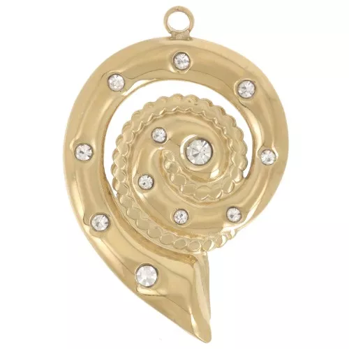 31x21mm 304L stainless steel Shell pendant with rhinestones - Gold x1