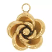 10mm Stainless steel 304L Pink flower charm - Gold x1