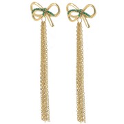 70x20mm 304L stainless steel dangling bow earrings with CZ - Gold - Green x2|raw }}