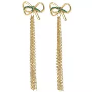 70x20mm 304L stainless steel dangling bow earrings with CZ - Gold - Green x2