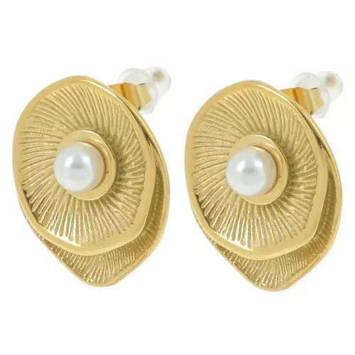 21x18mm 304L stainless steel Vintage flower earrings imit mother-of-pearl -Gold x2