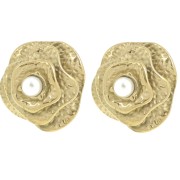 22mm flower earrings with imitation mother-of-pearl bead - 304L gold-plated stainless steel x2