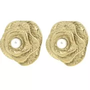 22mm flower earrings with imitation mother-of-pearl bead - 304L gold-plated stainless steel x2