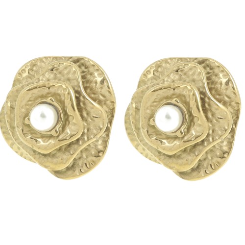 22mm flower earrings with imitation mother-of-pearl bead - 304L gold-plated stainless steel x2