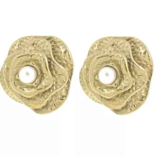 22mm flower earrings with imitation mother-of-pearl bead - 304L gold-plated stainless steel x2