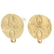 12mm 304L stainless steel Round hammered earstuds - rosette pattern - Gold x2|raw }}