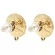 12mm 304L stainless steel Round hammered earstuds - rosette pattern - Gold x2