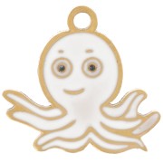9x10mm 304L Stainless Steel Octopus Charm - Epoxy Resin - Gold - White x1|raw }}