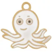 9x10mm 304L Stainless Steel Octopus Charm - Epoxy Resin - Gold - White x1