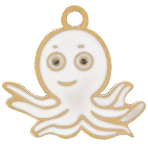 9x10mm 304L Stainless Steel Octopus Charm - Epoxy Resin - Gold - White x1