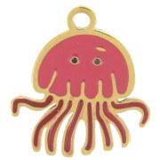 10x9mm 304L stainless steel Jellyfish charm - Epoxy resin - Gold - Fuschia x1|raw }}