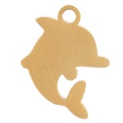 9x7mm 304L Stainless Steel Dolphin Charm - Epoxy Resin - Gold - Blue x1
