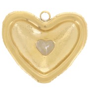 19x22.5mm 304L stainless steel Ribbed heart pendant with rhinestones - Gold x1