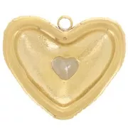 19x22.5mm 304L stainless steel Ribbed heart pendant with rhinestones - Gold x1