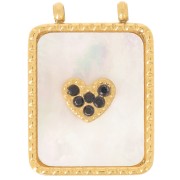 19x14 mm hammered rectangle pendant with mother-of-pearl and CZ - 304L Gold-plated stainless steel x1|raw }}