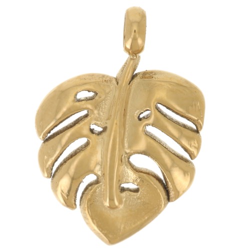 14x10mm 304L Stainless Steel Philodendron Leaf Charm - Gold x1