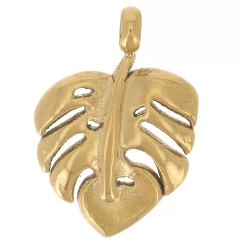 14x10mm 304L Stainless Steel Philodendron Leaf Charm - Gold x1