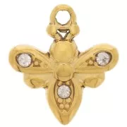 11x10mm 304L stainless steel bee charm with rhinestones - Gold x1