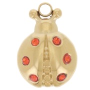 14x10mm 304L Stainless Steel Ladybug Charm Zirconium Oxides - Gold - Orange x1