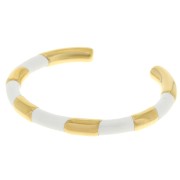 Oval striped bangle - 7x160 mm - with epoxy resin - 304L stainless steel gold plated - white x1|raw }}
