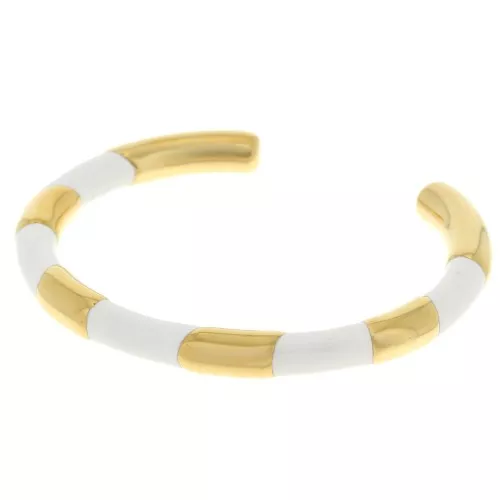 Oval striped bangle - 7x160 mm - with epoxy resin - 304L stainless steel gold plated - white x1