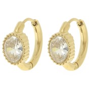 16mm St. steel 304L Round hoop earrings - oval cabochon zirconium oxide - Gold x2|raw }}