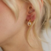 16mm St. steel 304L Round hoop earrings - oval cabochon zirconium oxide - Gold x2