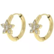 16mm St. steel 304L Round hoop earrings with zirconium oxide flower - Gold x2