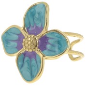 23x21mm 304L stainless steel Flower ring with epoxy resin - Blue pearl - Gold x1