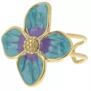 Purple - 23x21mm 304L stainless steel Flower ring with epoxy resin - Blue pearl - Gold x1 23x21mm 304L stainless steel Flower ring with epoxy resin - Blue pearl - Gold x1