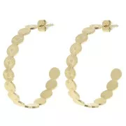35mm 304L stainless steel Open round hoop earrings - sunburst pattern - Gold x2