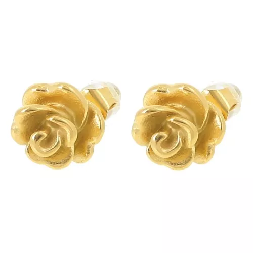 8mm 304L stainless steel Rose flower earrings - Gold x2