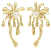 Palm tree earrings - imitation mother-of-pearl - 304L gold-plated stainless steel x2