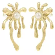 Palm tree earrings - imitation mother-of-pearl - 304L gold-plated stainless steel x2