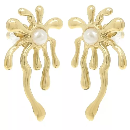 Palm tree earrings - imitation mother-of-pearl - 304L gold-plated stainless steel x2