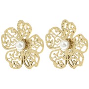 Flower filigree earrings 24x26mm imit mother-of-pearl - Stainless steel 304L Gold x2