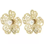 Flower filigree earrings 24x26mm imit mother-of-pearl - Stainless steel 304L Gold x2