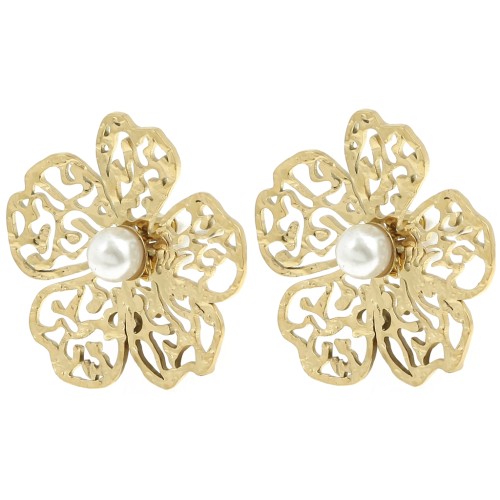 Flower filigree earrings 24x26mm imit mother-of-pearl - Stainless steel 304L Gold x2